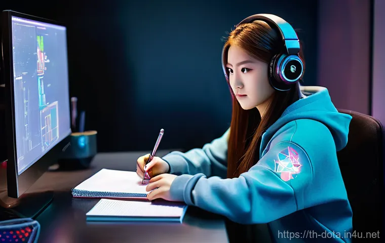 도타2 거래소 이용법 - **Prompt 1: Dota 2 Trader's Sanctuary** A focused young woman, dressed in a comfortable yet styl...