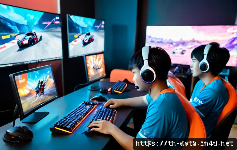 Home 15 도타2 스크림 연습법 - Photorealistic esports scrim practice in a modern Bangkok gaming café, five Thai young adult teammat...